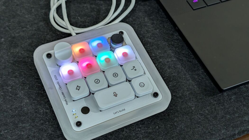 Creator Micro 2 controller with illuminated keys, a dial, and a joystick